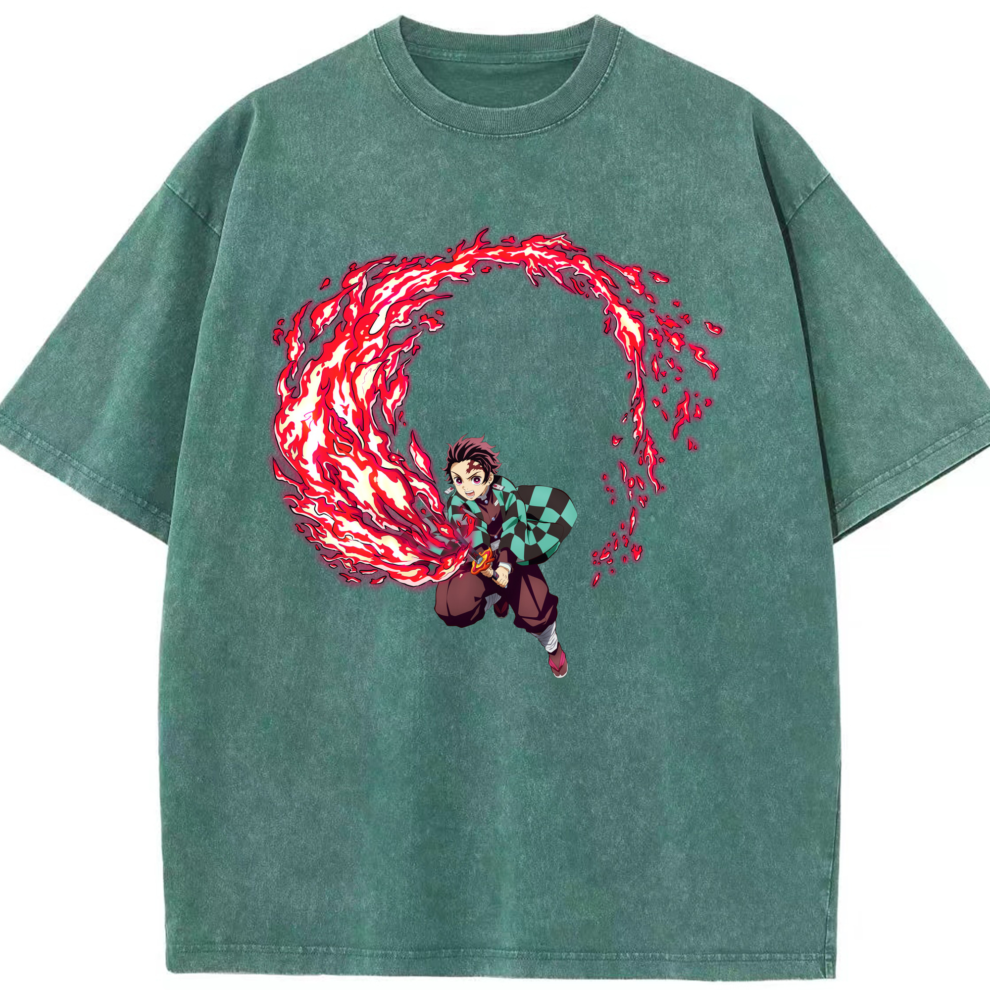 （画像用） 鬼滅の刃 竈門 炭治郎／かまど たんじろう Kamado Tanjirou 綿100% ヴィンテージ風 半袖Tシャツ（フロントプリント）